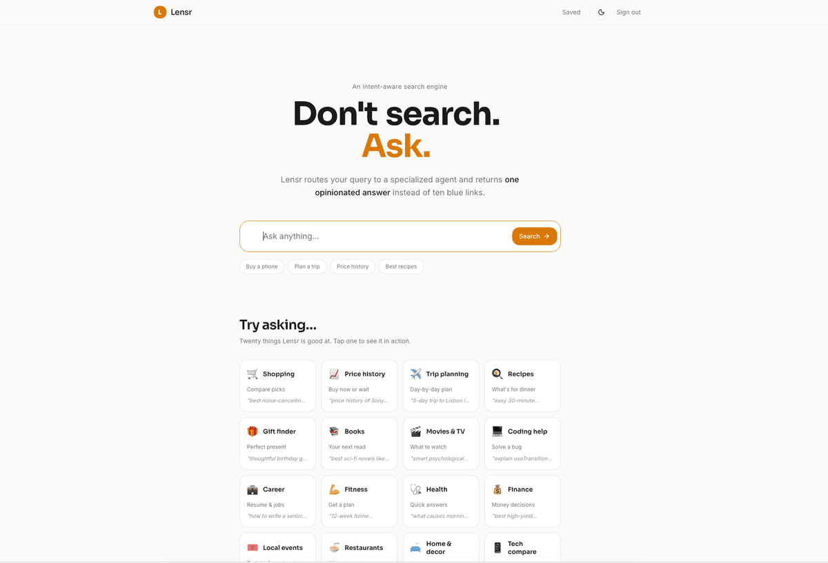 Lensr – Intent-Aware AI Search Engine